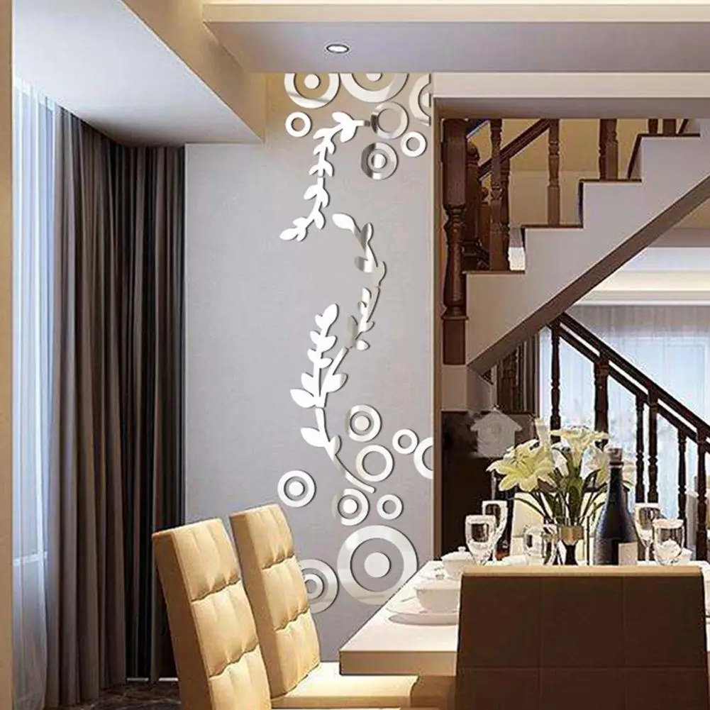 

1 Set Acrylic Mirror Wall Stickers Flowers Branches Circles Self-adhesive Decals For Bedroom Living Room Decoration Wholesale