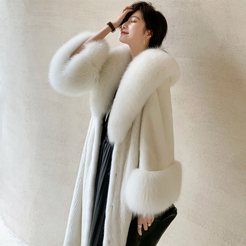 

Autumn Winter Long Fur Coat Women Big Fur Collar Windbreak Plus Size Luxury Brand Thickened Warm Faux Fur Coat Women's Clothing