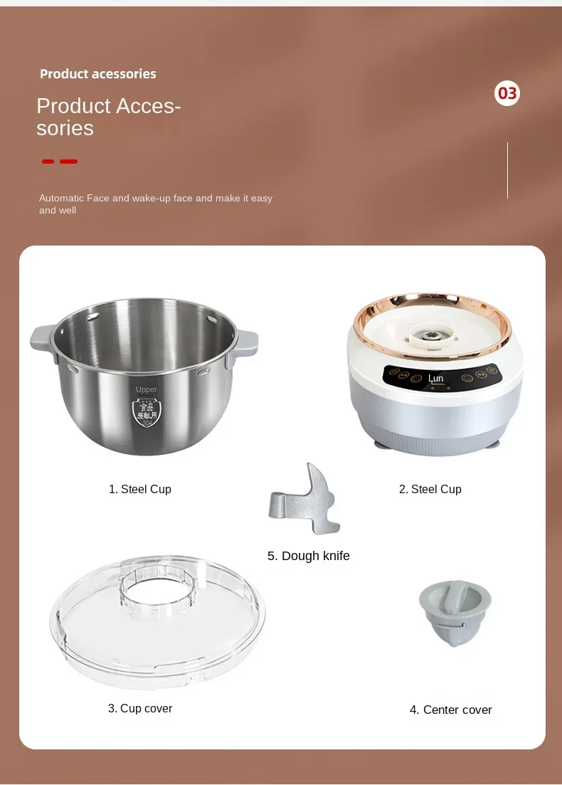 Description Picture 5 of itemSmall household kneading machine with dough mixer, fully automatic stainless steel flour mixer, bread maker