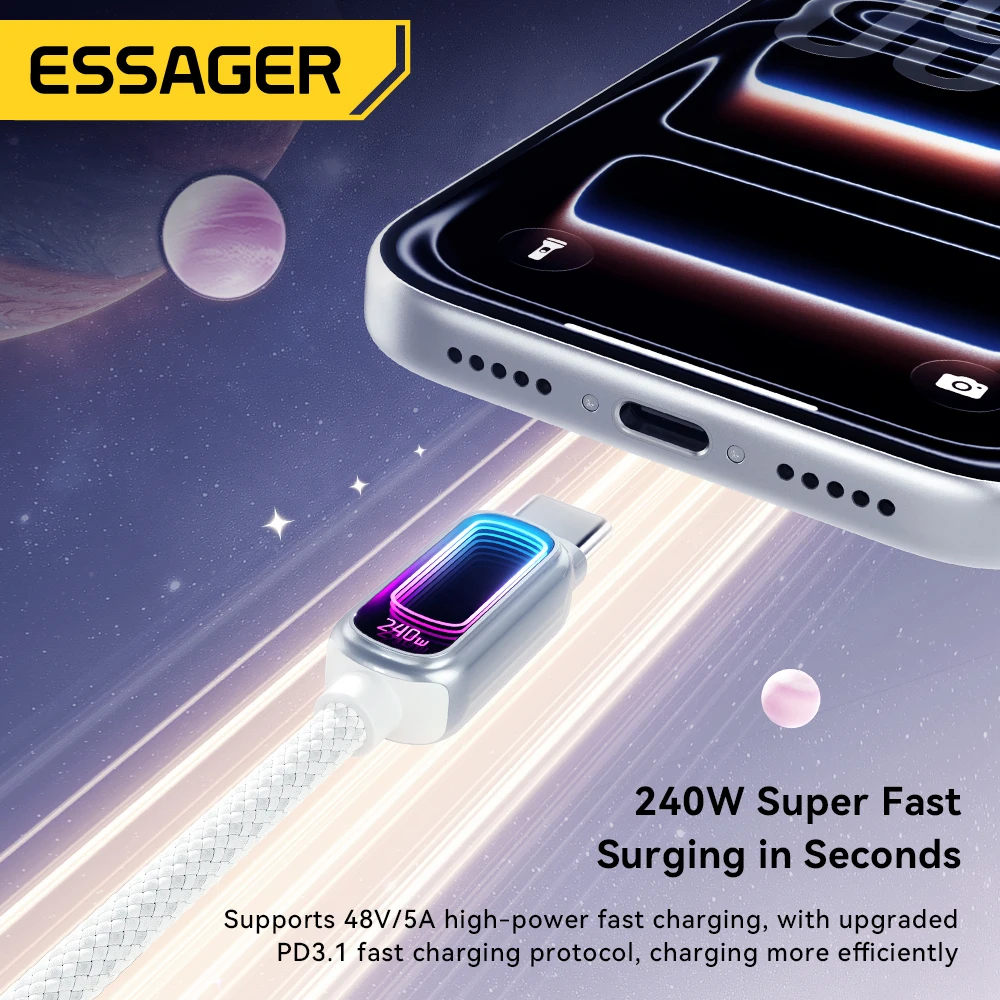 에사저 240W USB C to USB C 케이블 100W PD3.1 고속 충전 (맥북, 노트북, 아이폰 17, 16, 15 Pro Max, 아이패드, 삼성 타입 C 케이블)