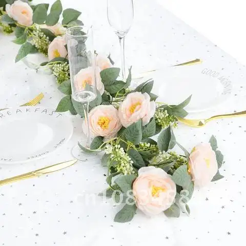 

Artificial Eucalyptus Wreath Vine 2M 8Heads Rose Flowers Garland Fake Hanging Plant for Wedding Party Home Garden Decorations