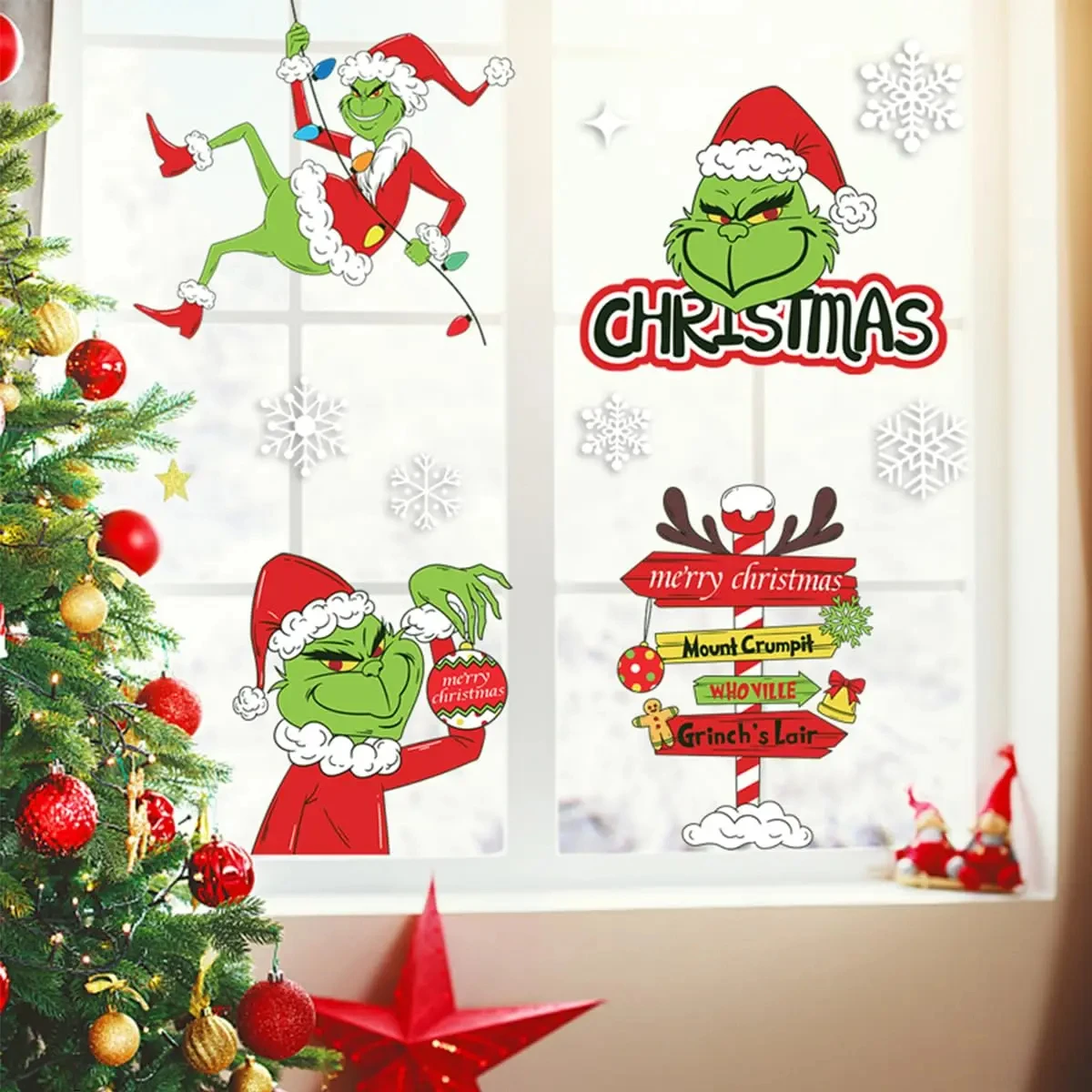 New Year Wall Sticker Kids Room Wall Decals Merry Christmas Decorations For Home Stickers 9 Sheets Grinch Window Stickers