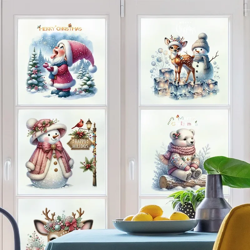 Christmas Toilet Stickers Cartoon Santa Claus Snowman Elk Window Glass Stickers Noel Merry Christmas Decor Happy New Year
