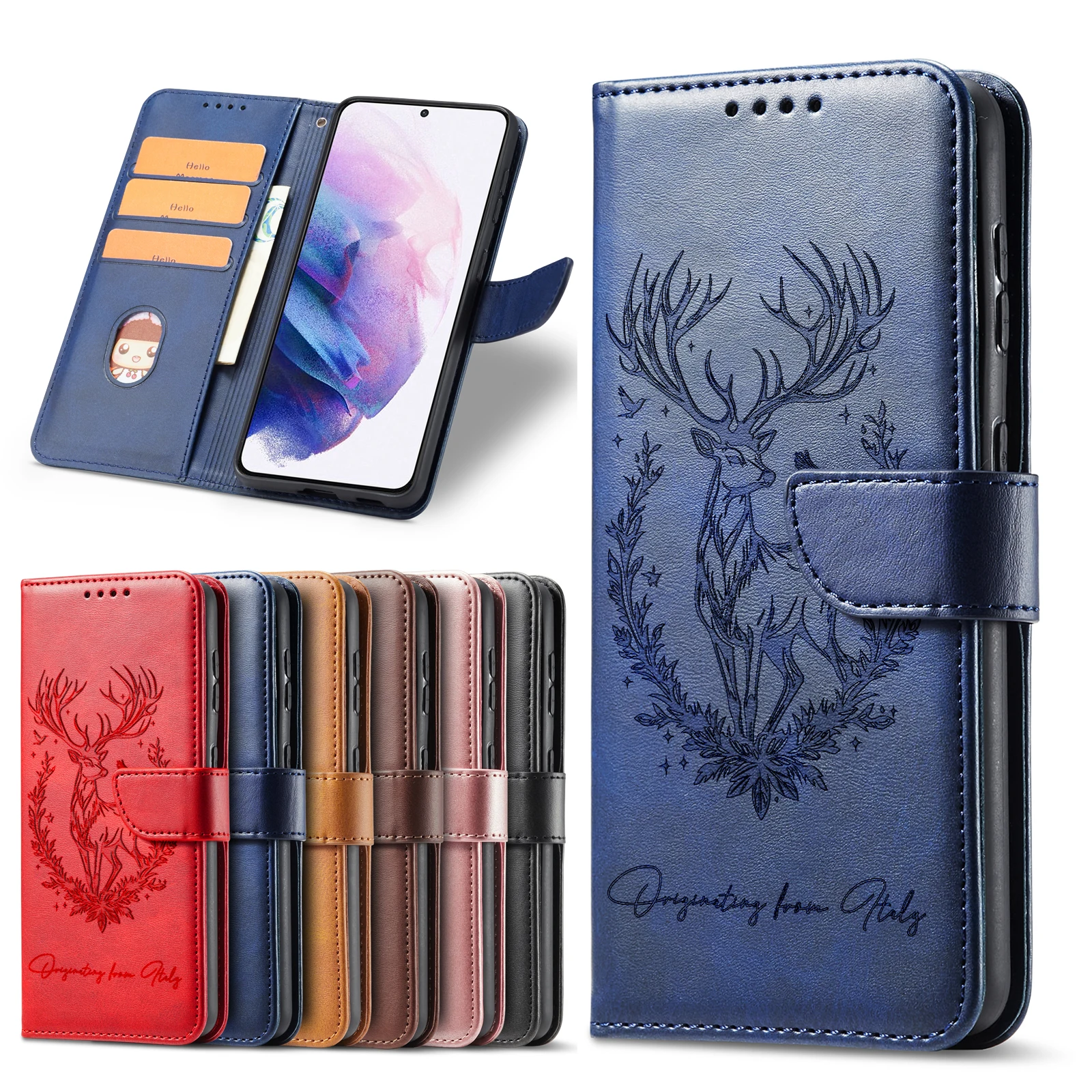 Luxurious Wallet Leather Flip Case with 3D Flower and Deer Design