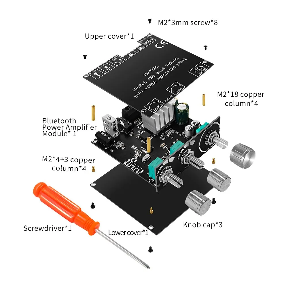Audio Amplifier Board Bluetooth 5.0 2x50W HIFI Power Subwoofer Amplifier Board Stereo Digital Audio Power Amplifier AMP AUX USB T50L APP