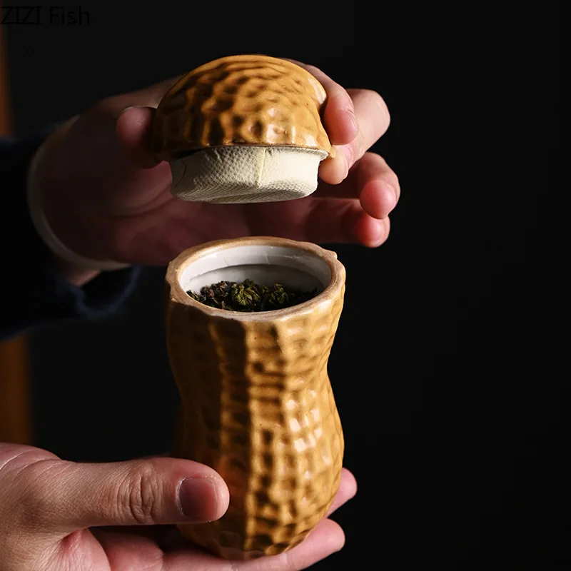 Creative Imitation Peanut Ceramic Storage Can Portable Sealed Tea Can Kitchen Dried Fruit Candy Coffee Storage Ornaments Tea Box