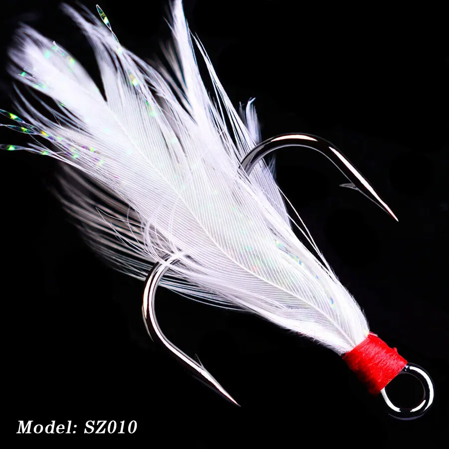 

10pcs Treble Fishing Hook With Feather For Minnow Fly Fishing Lures Crankbaits Barbed Annular Sharpened Fishhook 10-3/0# sz010