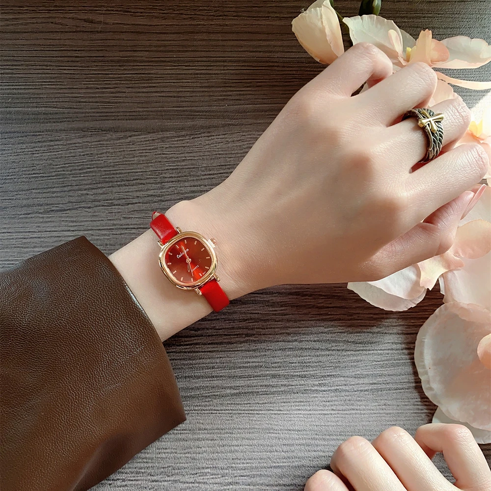 ساعة بناتي مربعة رائعة بحزام بني بسيطة ومتعددة الا...