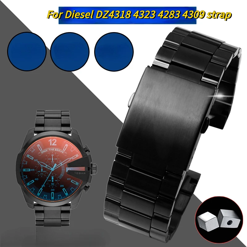 

For Diesel Solid stainless steel watch strap DZ4318 DZ4323 DZ4283 DZ4309 metal Wrist band men's Folding buckle watchband 26mm