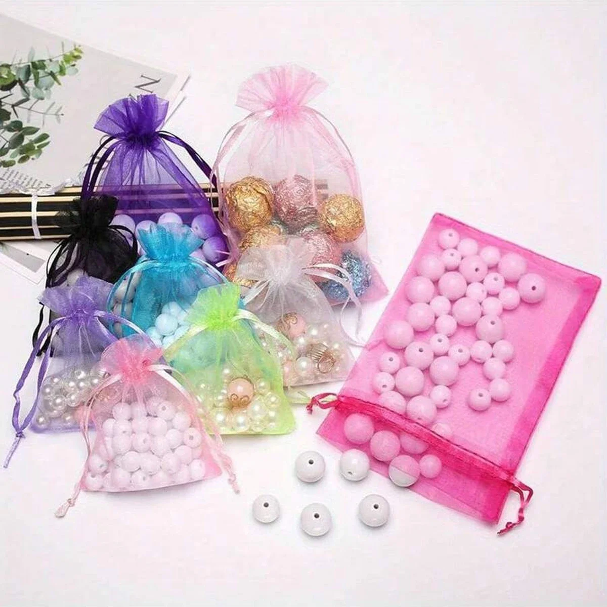 100pcs-Organza Gift Bag Jewelry Packaging Bag Pouches Candy Packing Bags Birthday Party Decorations Supplies