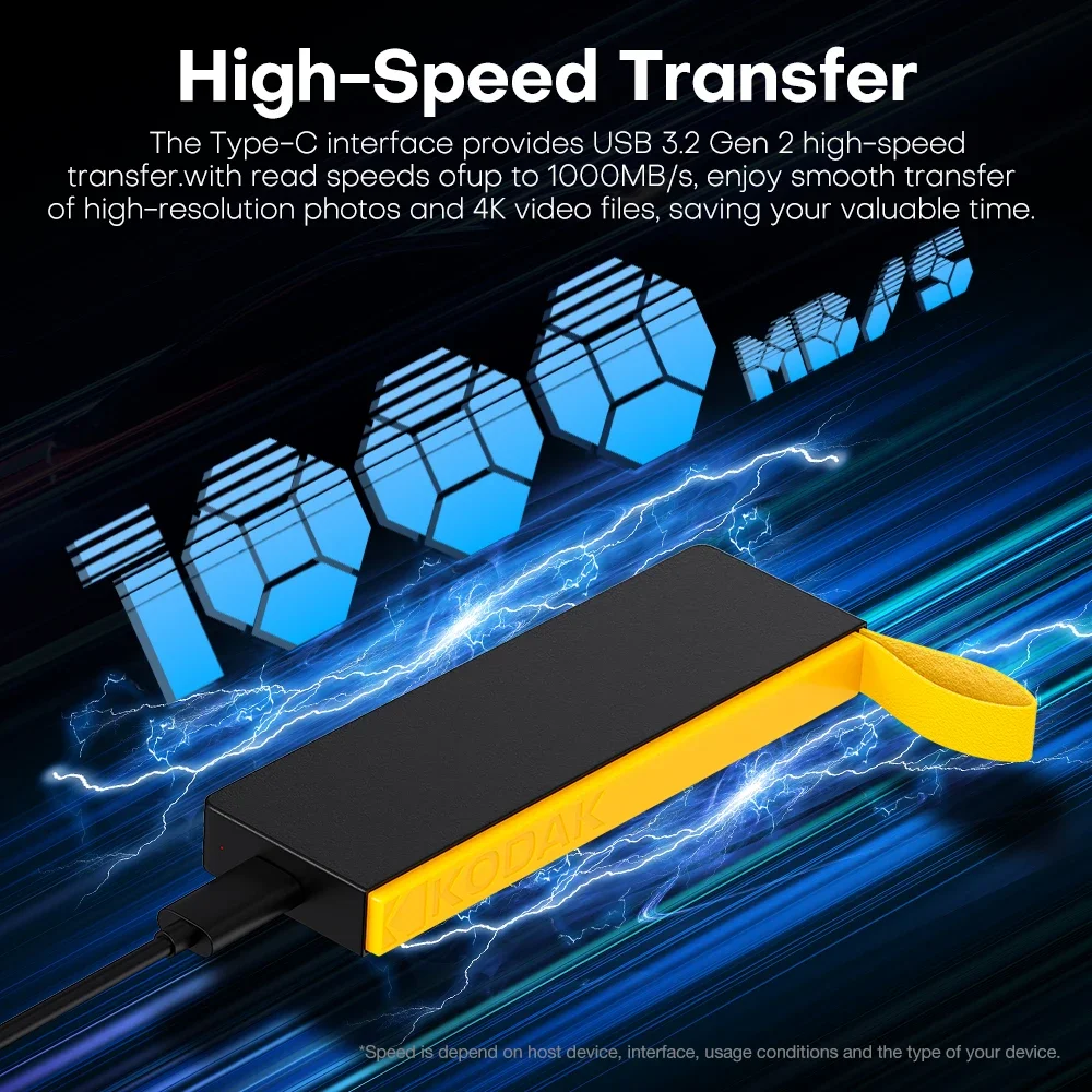 KODAK Portable NVME SSD 1tb 512gb 256gb External Solid State Drive 1000MB/s USB3.2 Type-C for Tablet/ Laptop/Mobile Phone X206