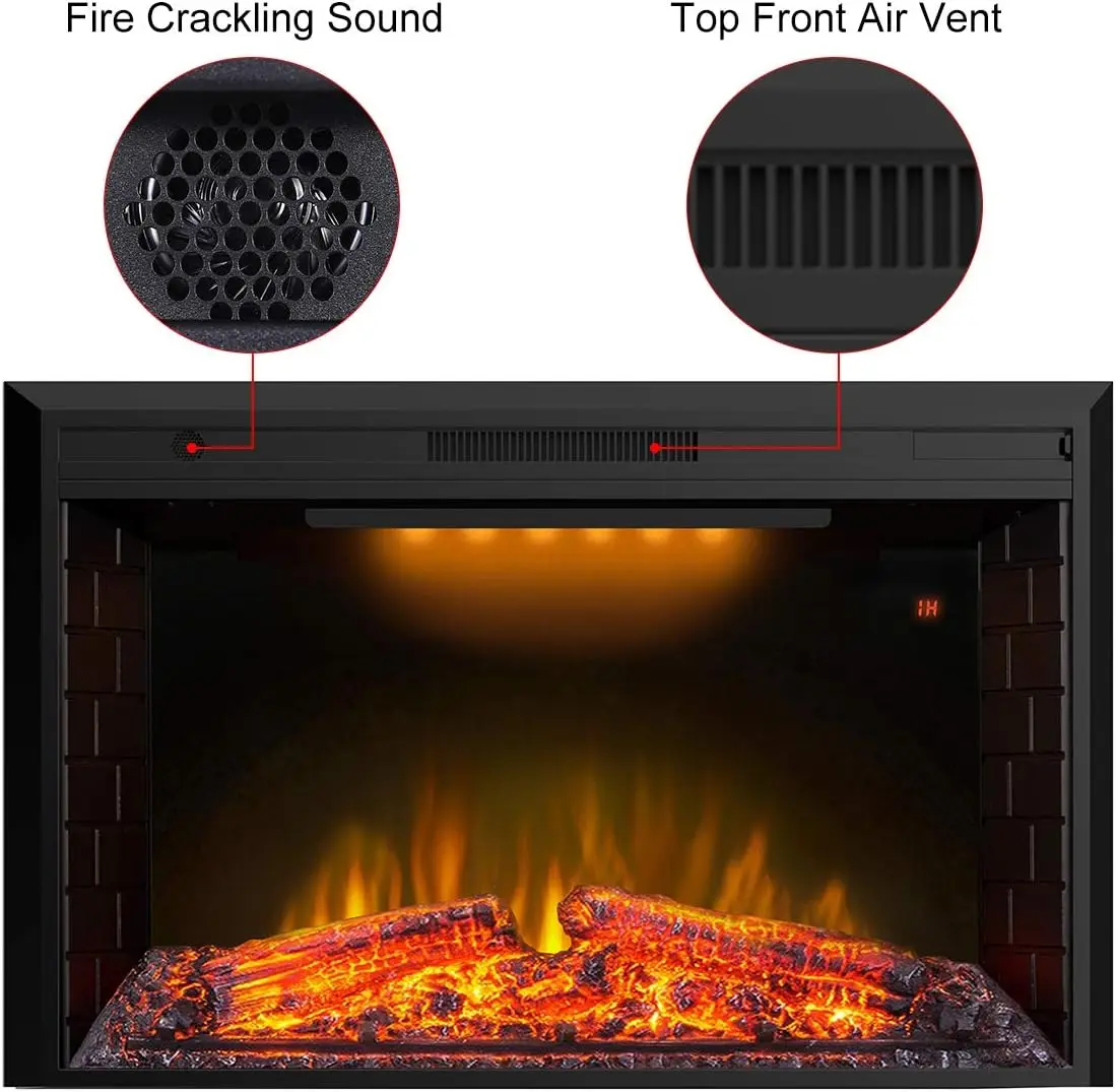 43 Inches Electric Fireplace Heater Insert with Overheating Protection, Fire Crackling Sound, Remote Control, Thermostat, 750/15