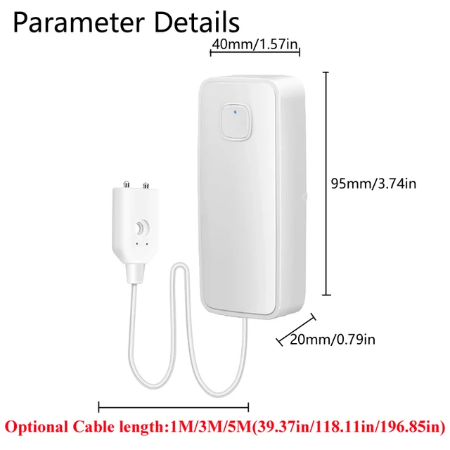 1M/3M/5M Water leakage sensor WIFI leak level Sound Alarm detector security Overflow protection Tuya Smart Life App 2