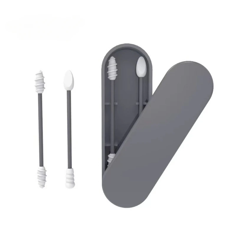 Cotton Swabs Silicone Ear Swabs Silicone Reusable Cotton Swab Earpick Kit With Box Portable Double Headed Soft Makeup Swab Ear Cleaning Set 2Pcs
