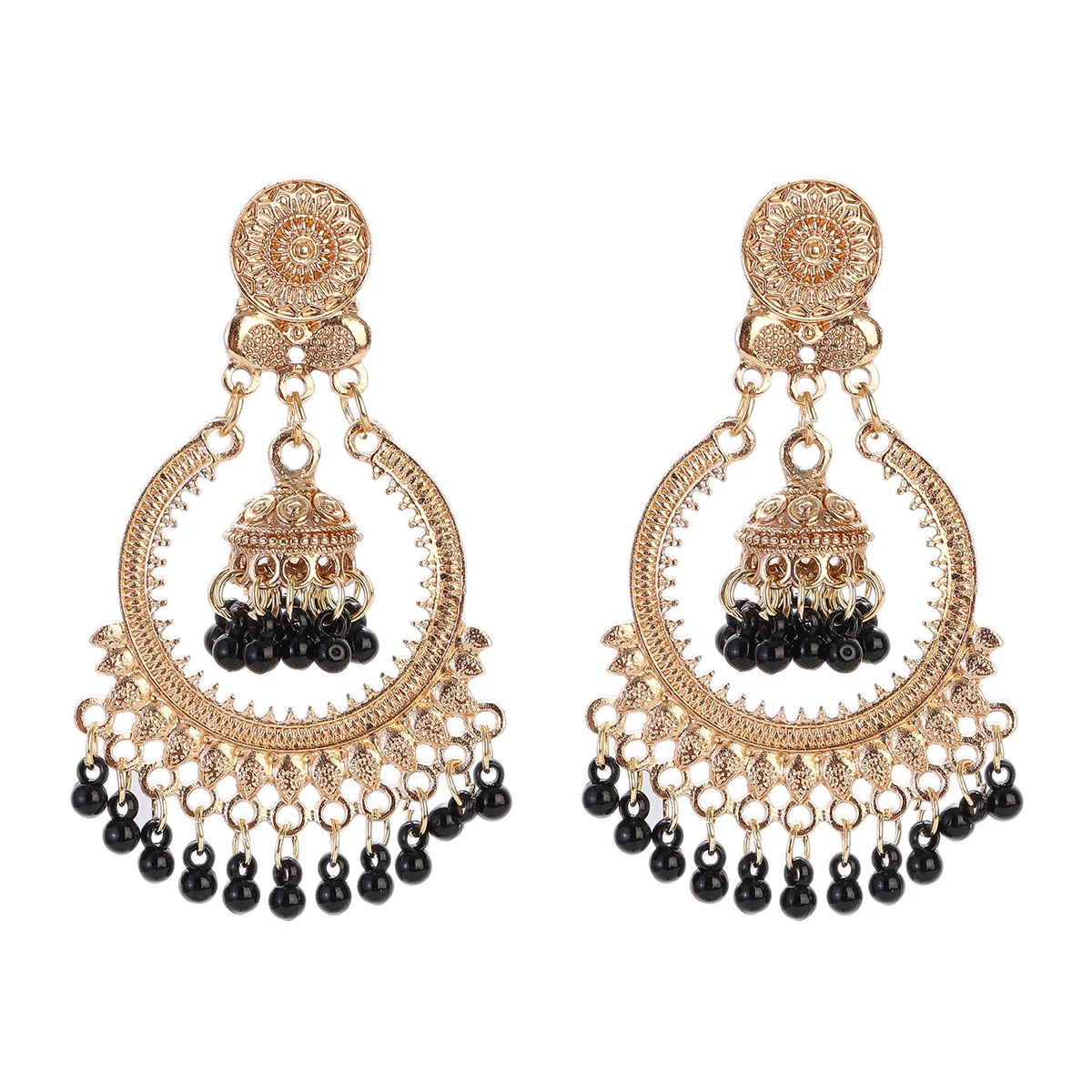 Orecchini Bohémien con Ciondoli per Donne e Ragazze, Stile Vintage, Fiore, Cuore, Perle, Gioielli Indiani Bollywood, Idee Regalo per Festival Jhumka, Vacanze di Natale, Conventionnel, Zinco, Zirconia
