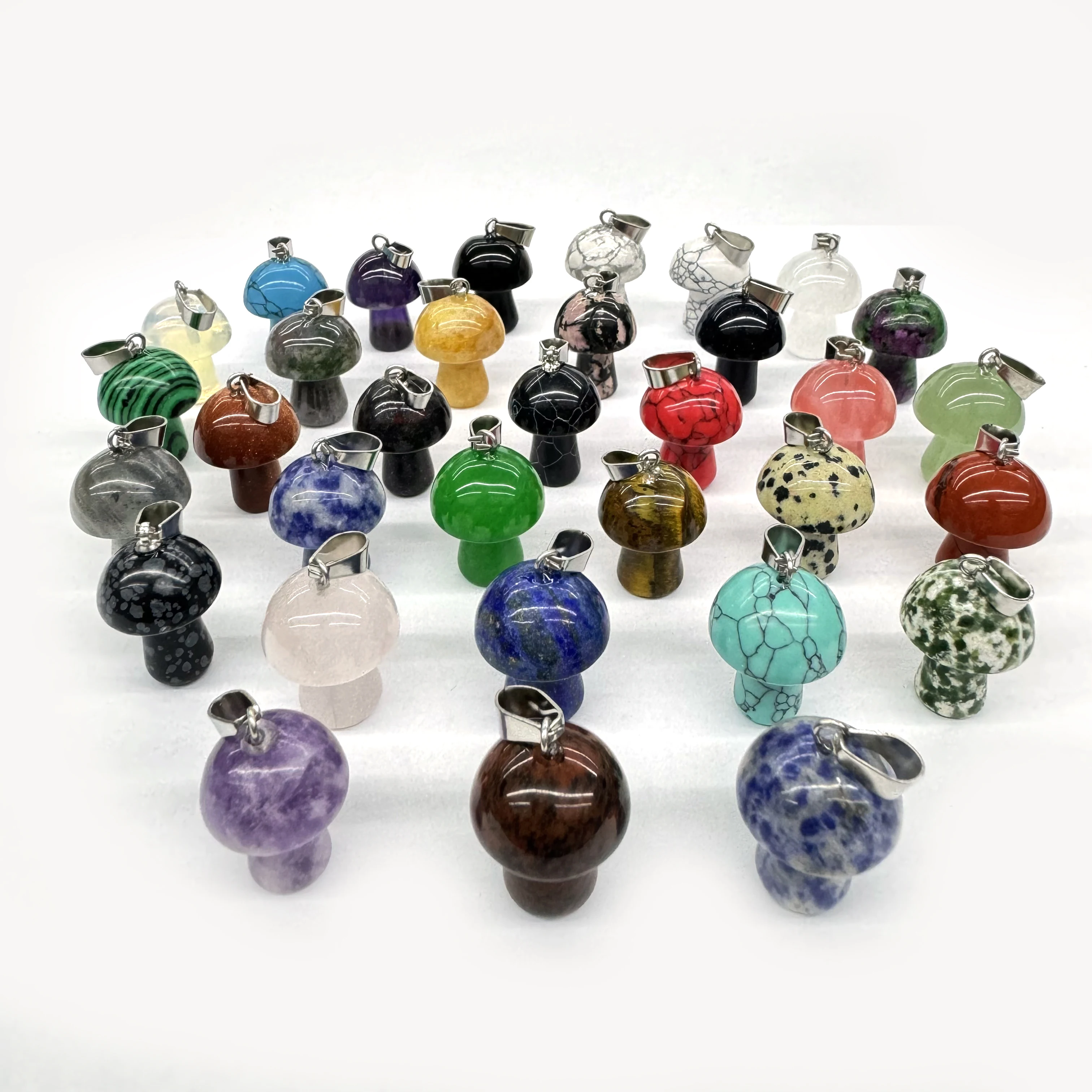 Wholesale Natural Gem Stone Quartz Crystal agate Mix Mushroom Pendant For Charms DIY Jewelry Making Necklace Accessories 20Pcs 6