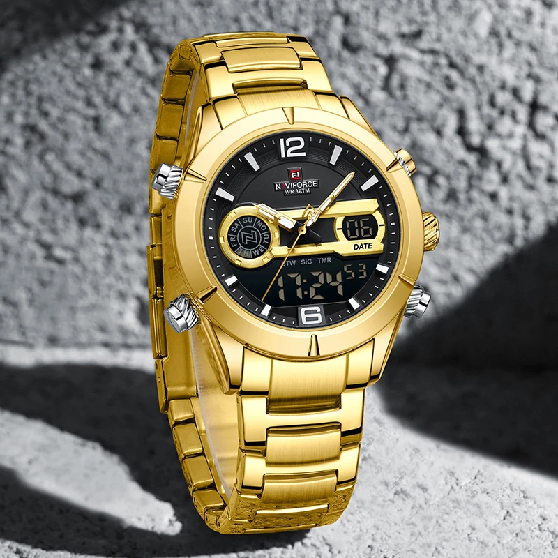 Orologio da Polso NAVIFORCE da Uomo di Lusso, Cronografo Multifunzione al Quarzo, Impermeabile, Sportivo, con Cinturino in Silicone, Stile Milare alla Moda  1511