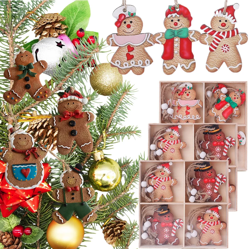 

Gingerbread Man Xmas Wooden Pendants Ornaments Cartoon Christmas Tree Resin Hanging Decoration for Home Festival Party Decor