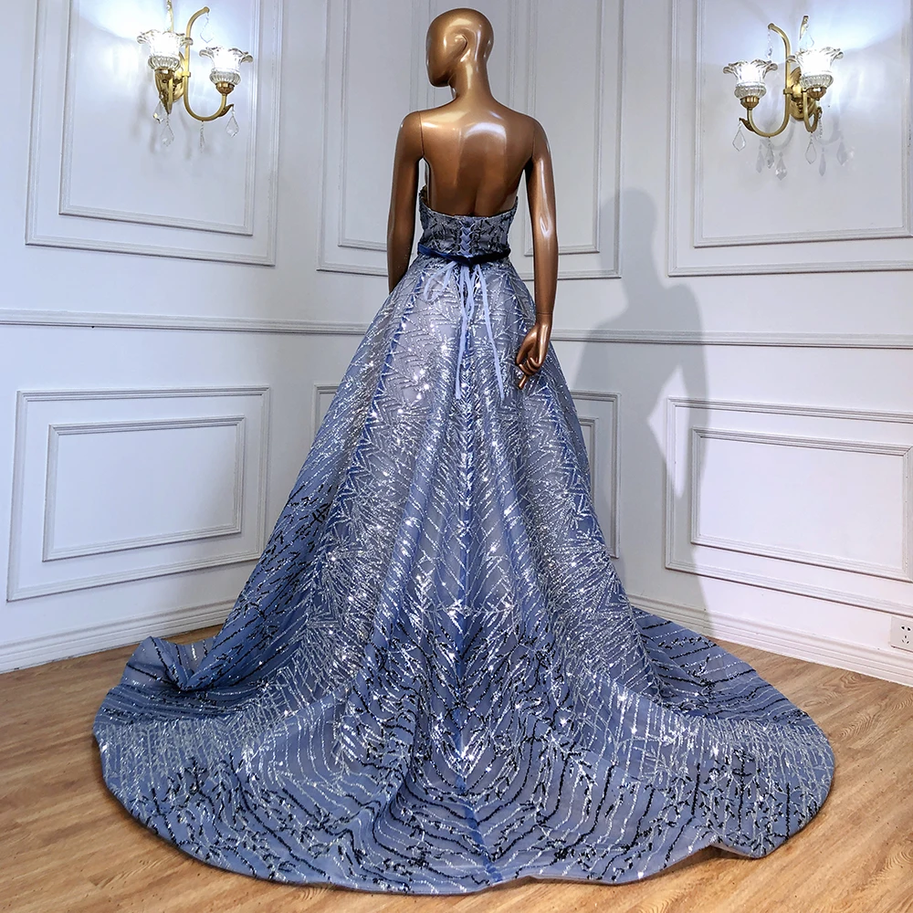Customized Blue Beaded Luxury Evening Dresses Gowns 2025 Detachable Sleeves  A-Line For Women Party Couture LA71506 - AliExpress 320