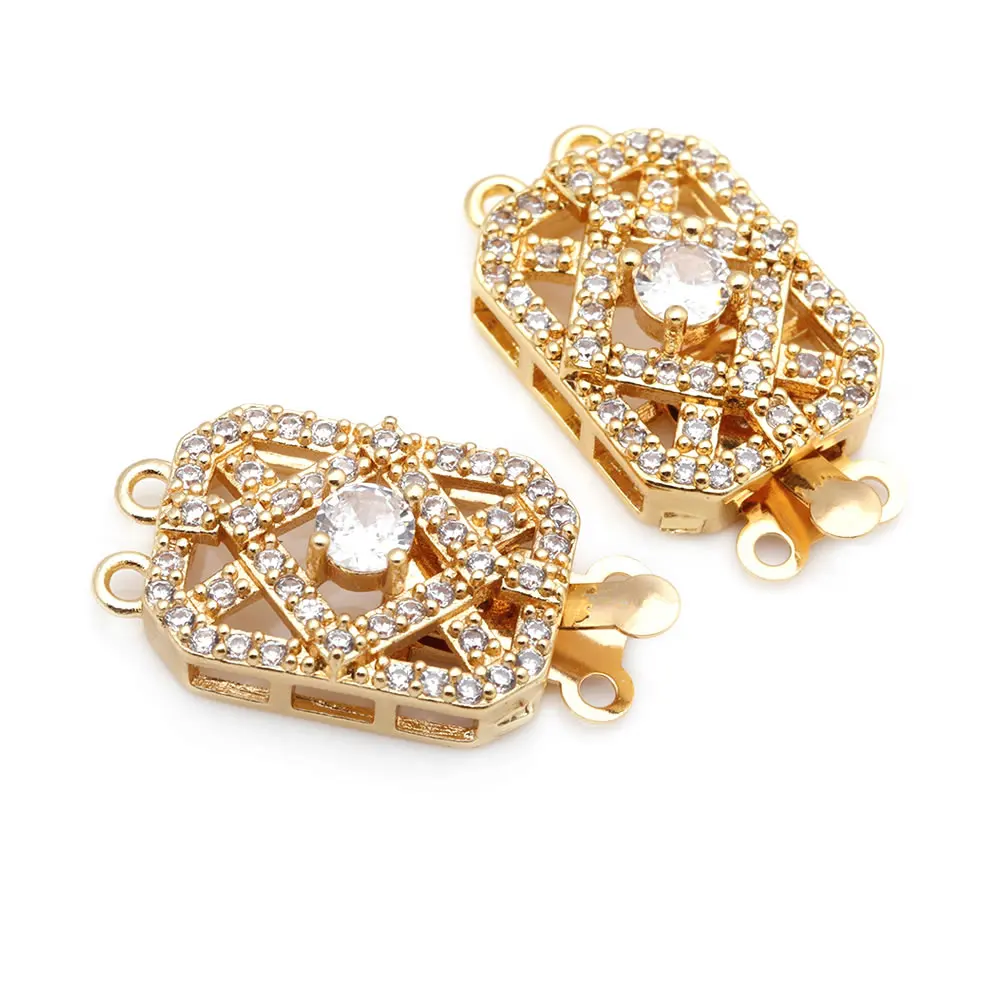 4 juegos de collares rectangulares de latón y circonita de Color dorado de 18K, cierres de conexión de 2 líneas, accesorios para hacer joyas Diy de alta calidad - details 8