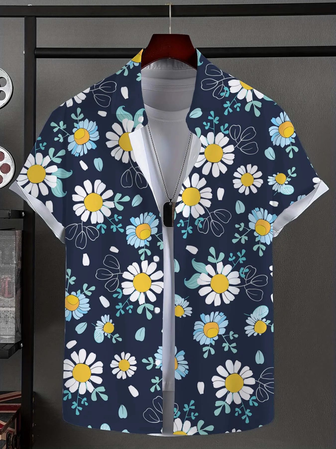 Men's Shirt Fashion Plant Flowers Graphic Tops Button Up Shirt New Casual  Unisex Shirt Vacation Lapel Short Sleeves Shirt 2