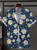 Men's Shirt Fashion Plant Flowers Graphic Tops Button Up Shirt New Casual  Unisex Shirt Vacation Lapel Short Sleeves Shirt 2