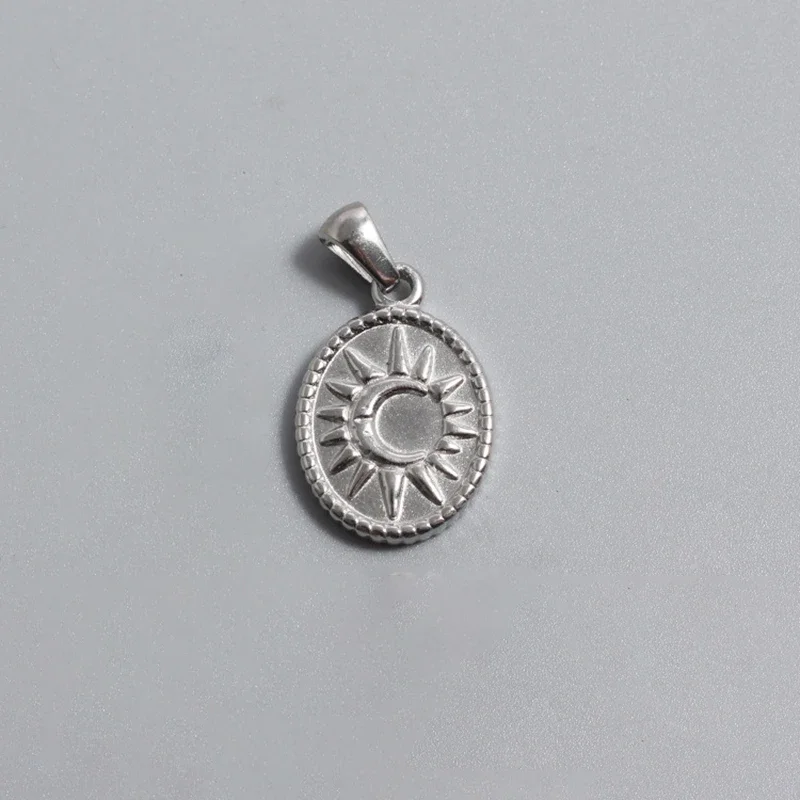 RHYSONG 316L Stainless Steel Initial Letter Silver Color Pendants Round Sun Charm For Women DIY Findings Jewelry Without Chain 2