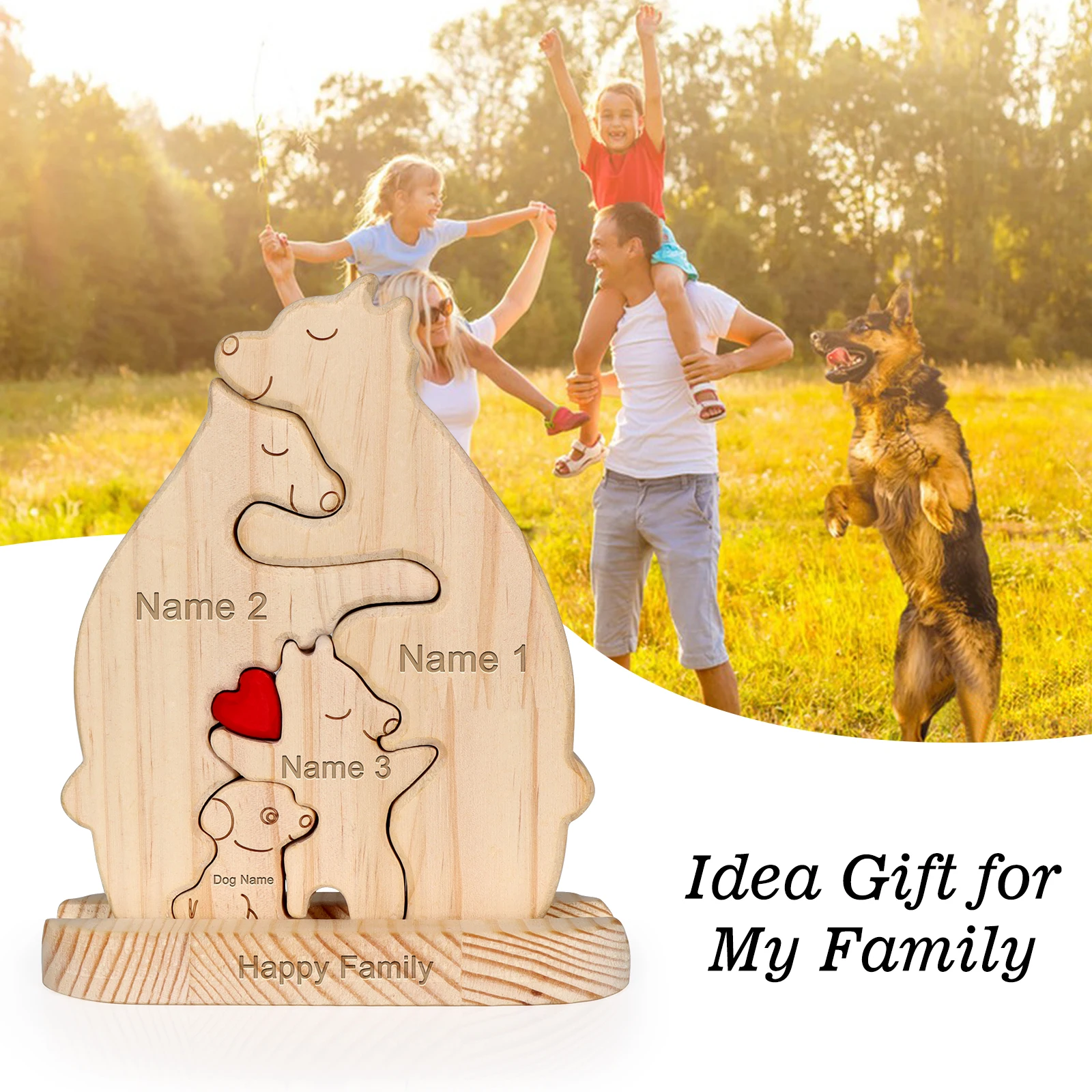

Custom Family Name Puzzle With 4 Names Personalized Pet Love Animal Puzzle Wooden Decoration Gift for Mom Thoughtful Mothers Day