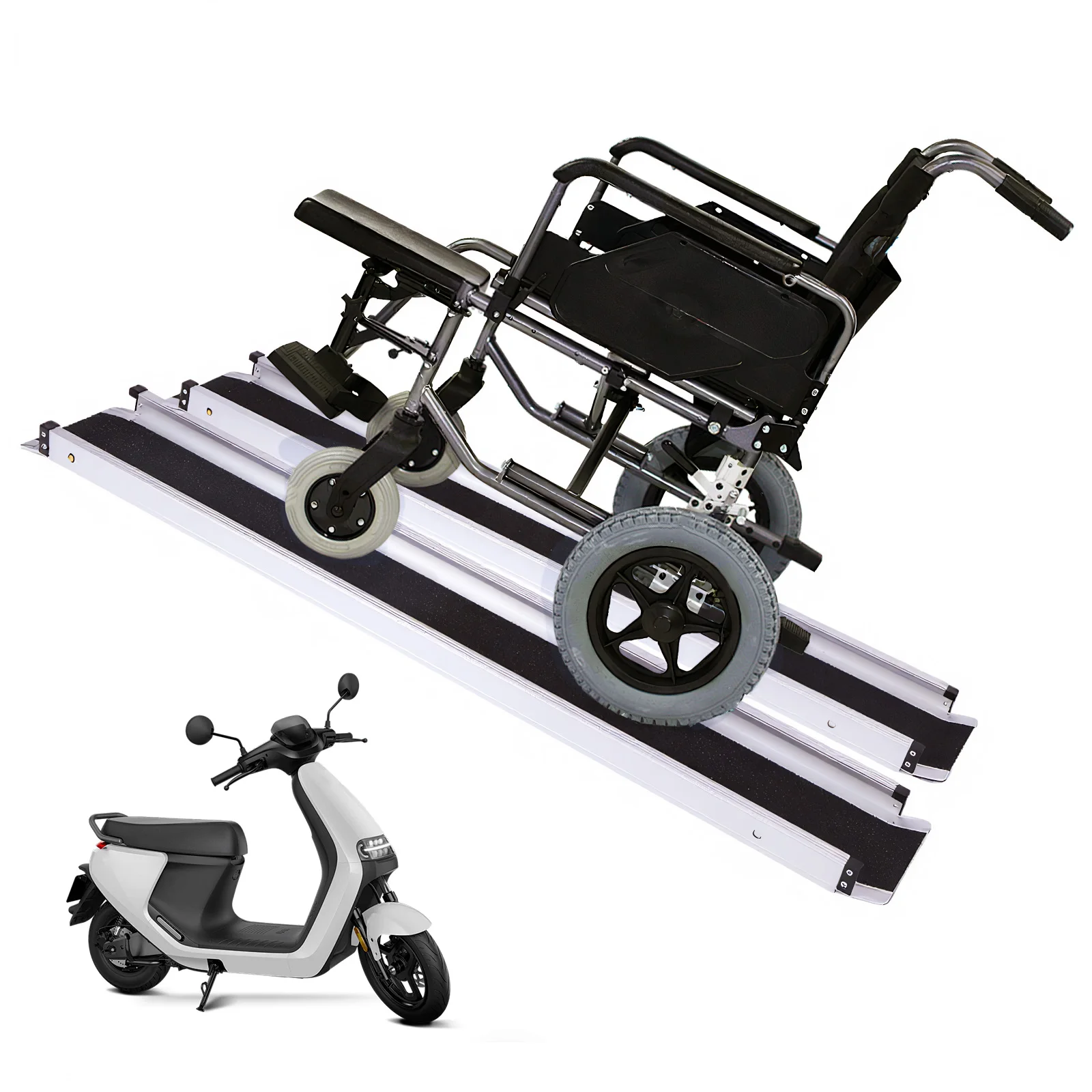 8FT Non-Slip Aluminum Door Threshold Ramps with Handbags Anti-Slip Aluminum Folding Portable Ramp for Home Stairs Steps