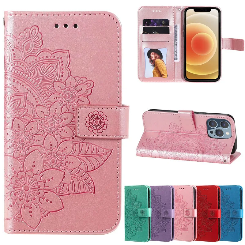 Sunflower Luxury Leather Flip Case with Card Slots & Wrist Strap Wallet Cover