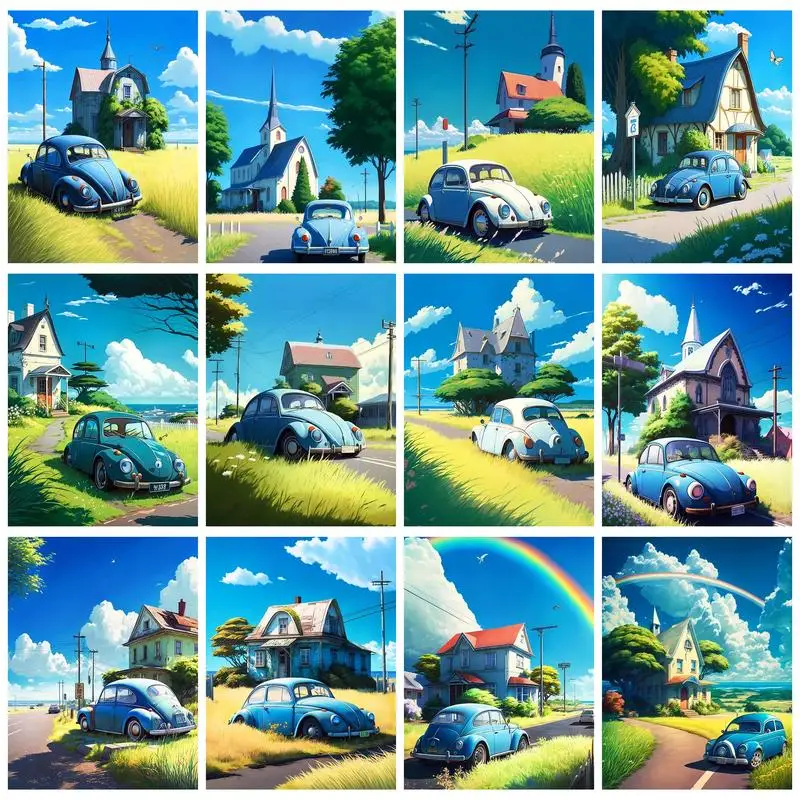 

CHENISTORY Modern Painting By Numbers Diy Gift Car In Field Drawing On Numbers Home Decors For Adults Picture Paint Artwork