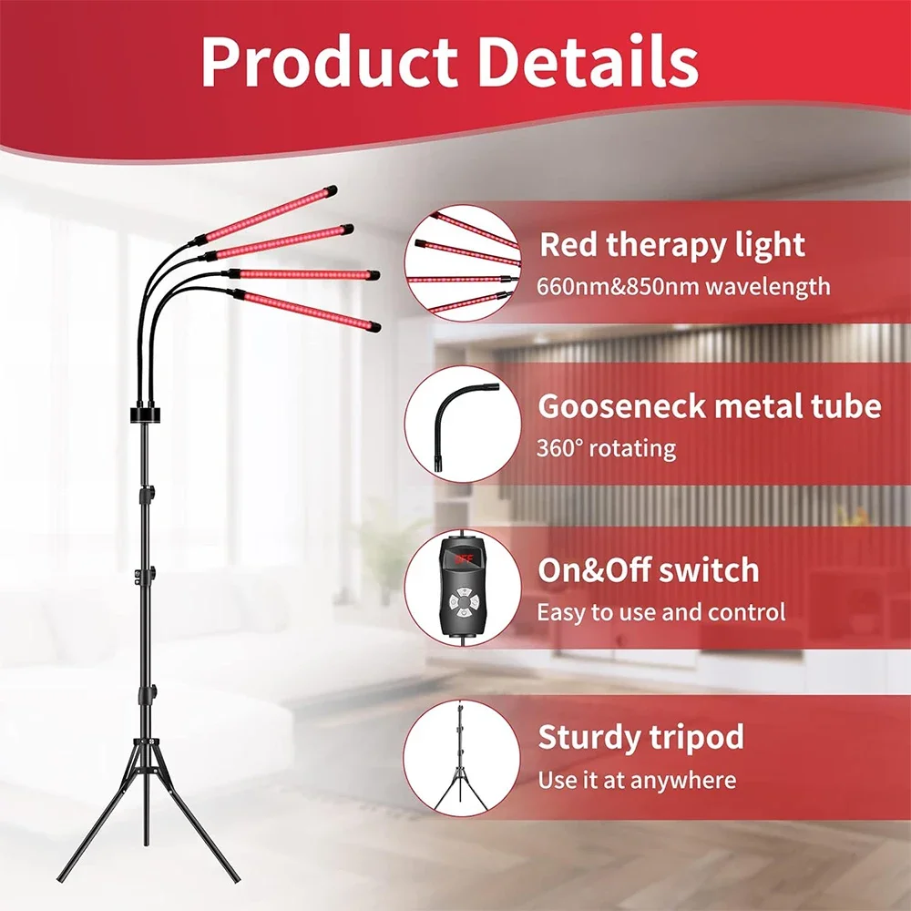 Red Light Therapy Lamp For Full Body 660nm&850nm Infrared Light Device Face LED Body Pain Stress Relief Daily Skin Care