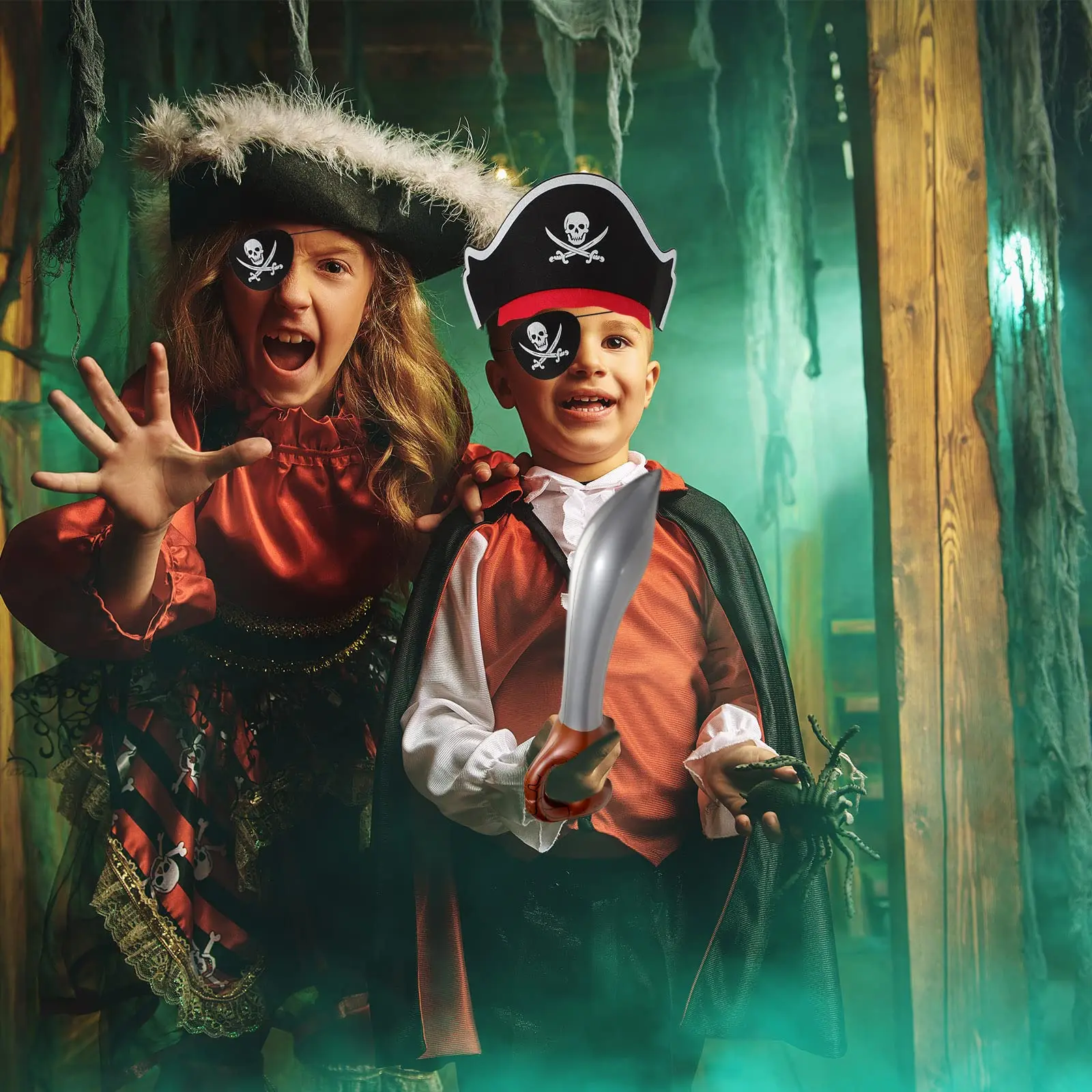 54Pcs Pirate Party Set Pirate Theme Supplie Halloween Costume Party 18Pirate Hat18Pirate EyePatche18Inflatable Sword for Cosplay