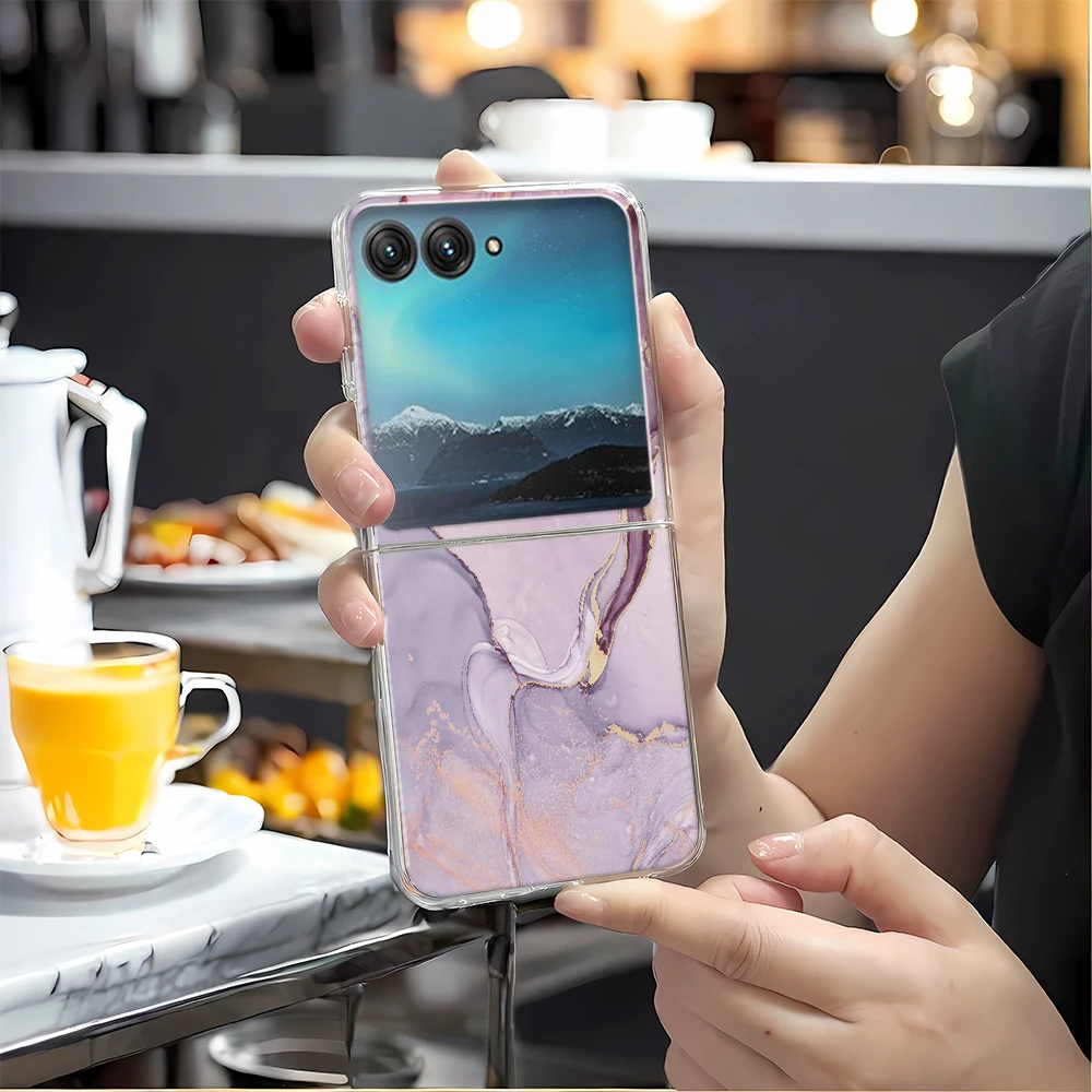 Marble Pattern Transparent Folding Phone Case, Clear PC Cover