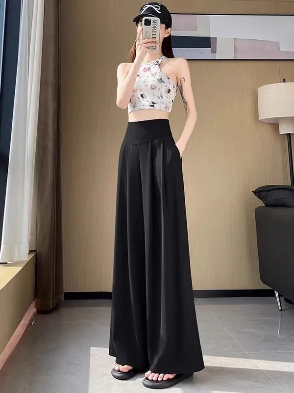High Waist Wide Leg Suit Pants Women's Loose Fit Straight Casual Long Trousers Floor Length Korean Sle Commute Pants