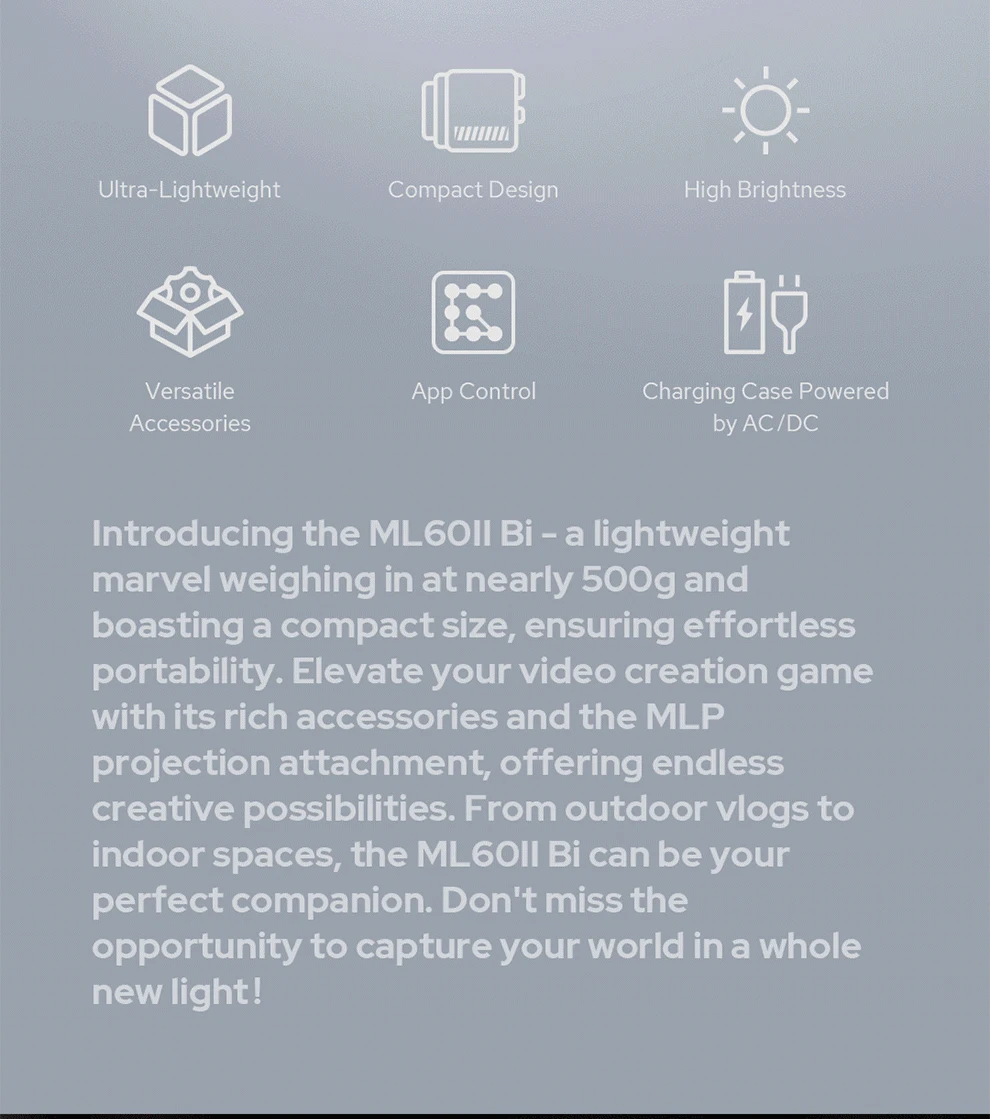ML60II BI portable handheld fill light with adjustable color temperature externa