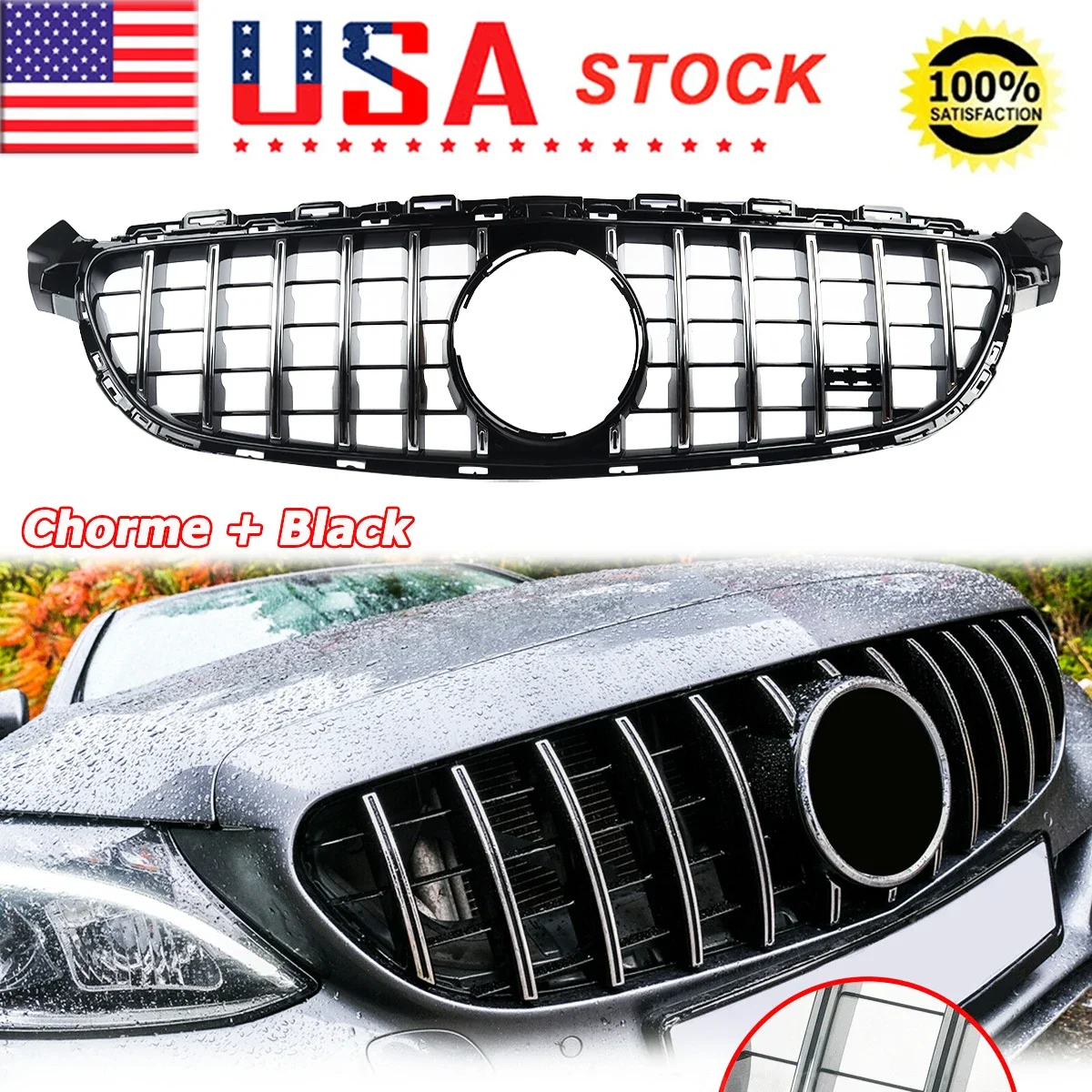 

MagicKit GT Style Front Grille Bumper Grill For Mercedes-Benz C63 C63s C205 C205 AMG 2014-2018 PANAMERICANA Grille Chrome