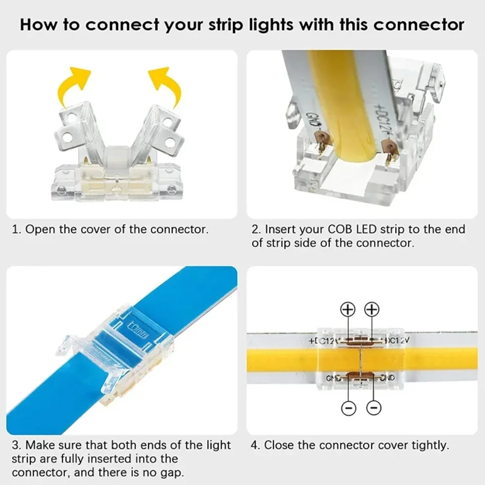 10PCS 3Pin CCT COB LED Strip Connector Free Welding L Shape LED Corner 10mm No Dark for COB Strip Light Fixed Clamps Mini Buckle