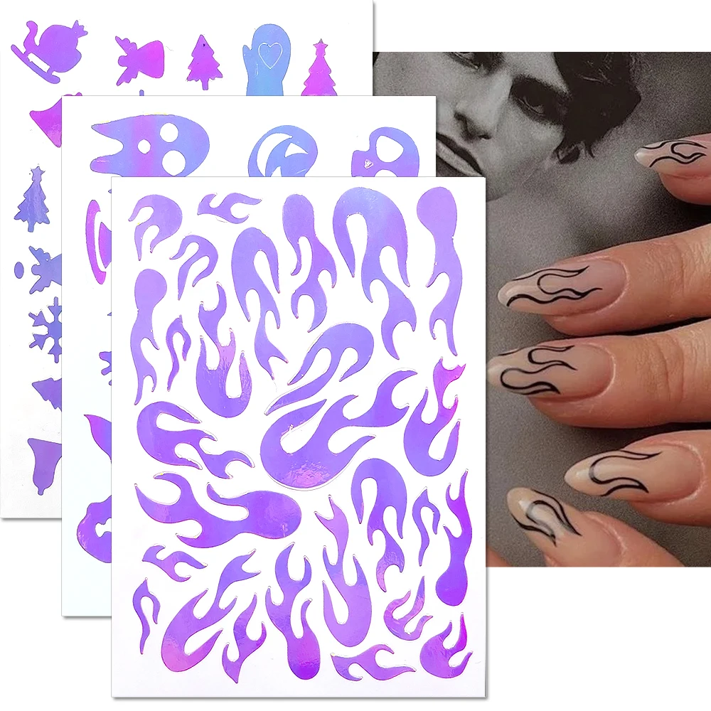 Airbrush Nail Art Stencils Spray Template Nail Stickers Butterfly Star  Flame Flower Leaves Nail Decals Manicure Stencil Too