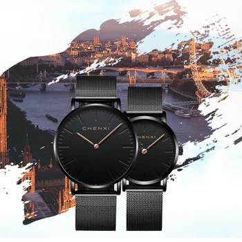 Luxury Brand Watch Fashion Lovers Wristwatches Women Men Quartz Wristwatch Black Casual Mesh Strap Ultra Thin Watches 1