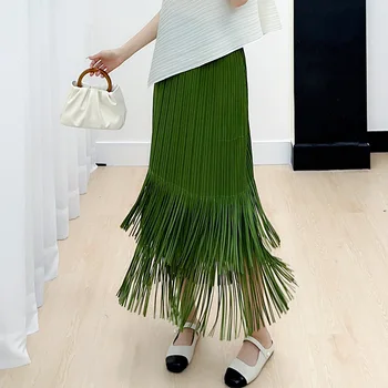 Stile Miyake comoda, Casual, sottile, elegante, gonna a pieghe alla moda con nappe per le donne 2024 estate nuovo stile
