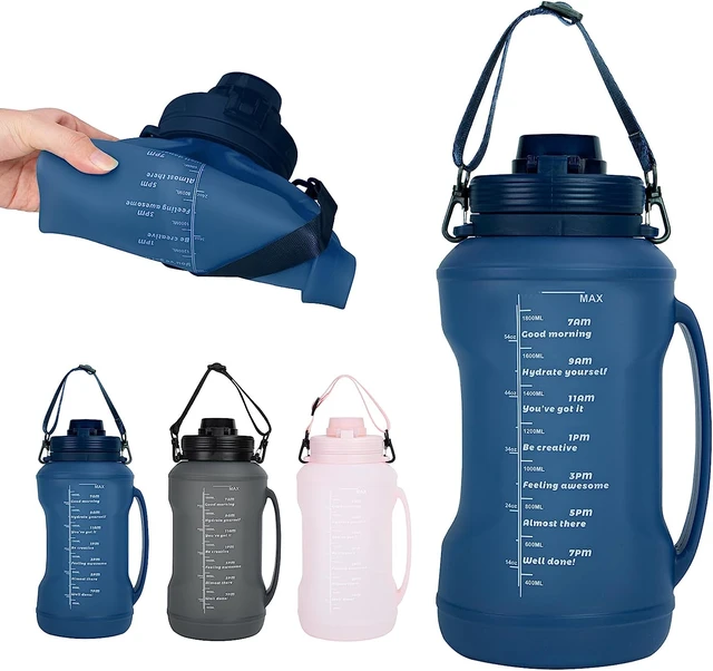 Bouteille d'eau pliable en silicone avec paille, bouteille de voyage, temps  de motivation pour les clics, 2L - AliExpress