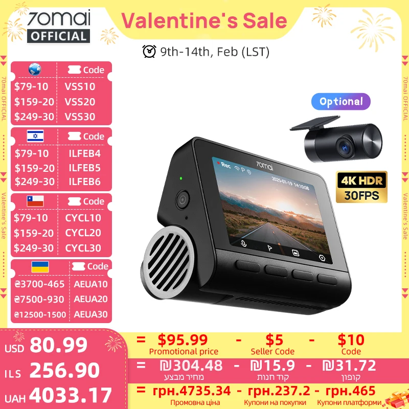 70mai Dash Cam 4K A800SE UHD Support Dual-Channel 24H Parking HDR