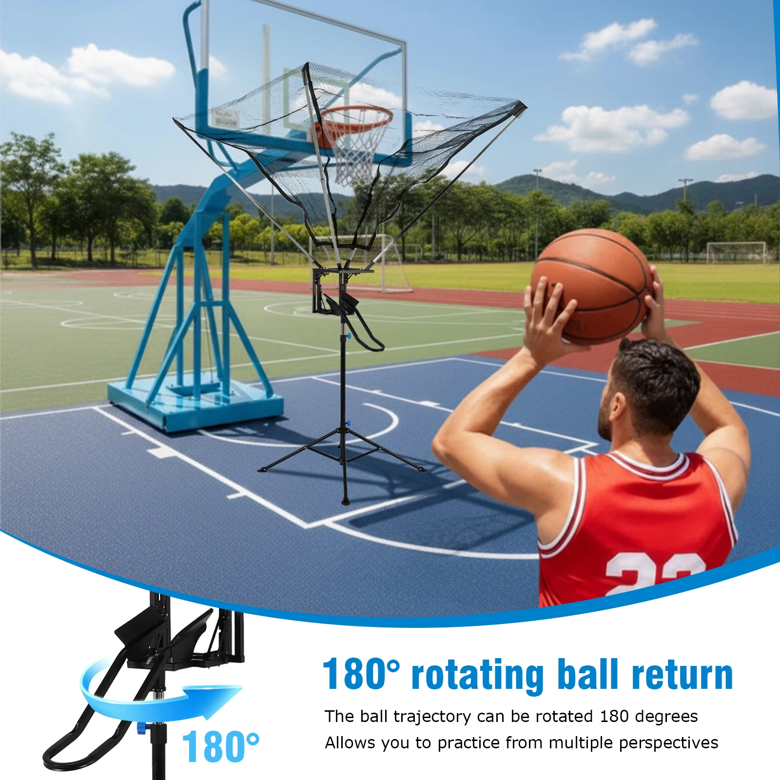 Basketball Shot Train Apparatus with 180° Rotating Track Easy Assembly ...