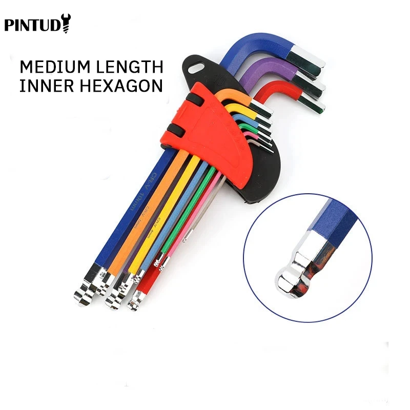 PINTUDY Inner Hexagonal Wrench Color Non Slip Anti Rust Durable Portable Hexagonal Wrench Set Hexagonal Ball Head Combination 5
