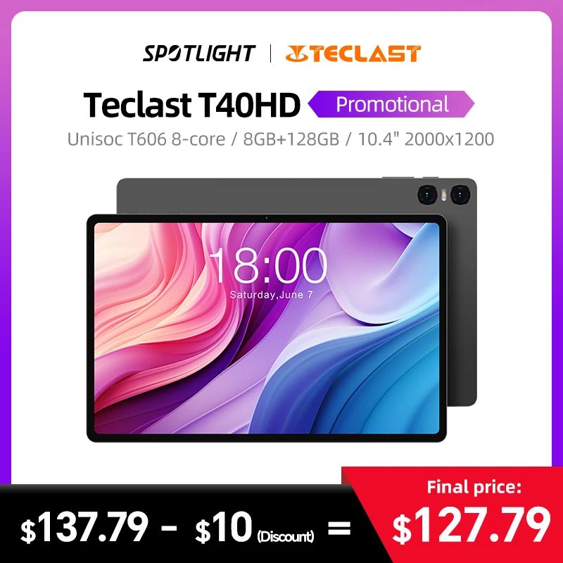 Teclast T40HD 태블릿, 10.4 인치, 2000×1200 FHD + 디스플레이, 8GB RAM, 128GB ROM, UNISOC T606 옥타코어, 안드로이드 13 OS, Widevine L1 태블릿 4G Best Top5 Teclast T40HD 태블릿, 10.4 인치, 2000×1200 FHD + 디스플레이, 8GB RAM, 128GB ROM, UNISOC T606 옥타코어, 안드로이드 13 OS, Widevine L1 태블릿 4G Best Top5