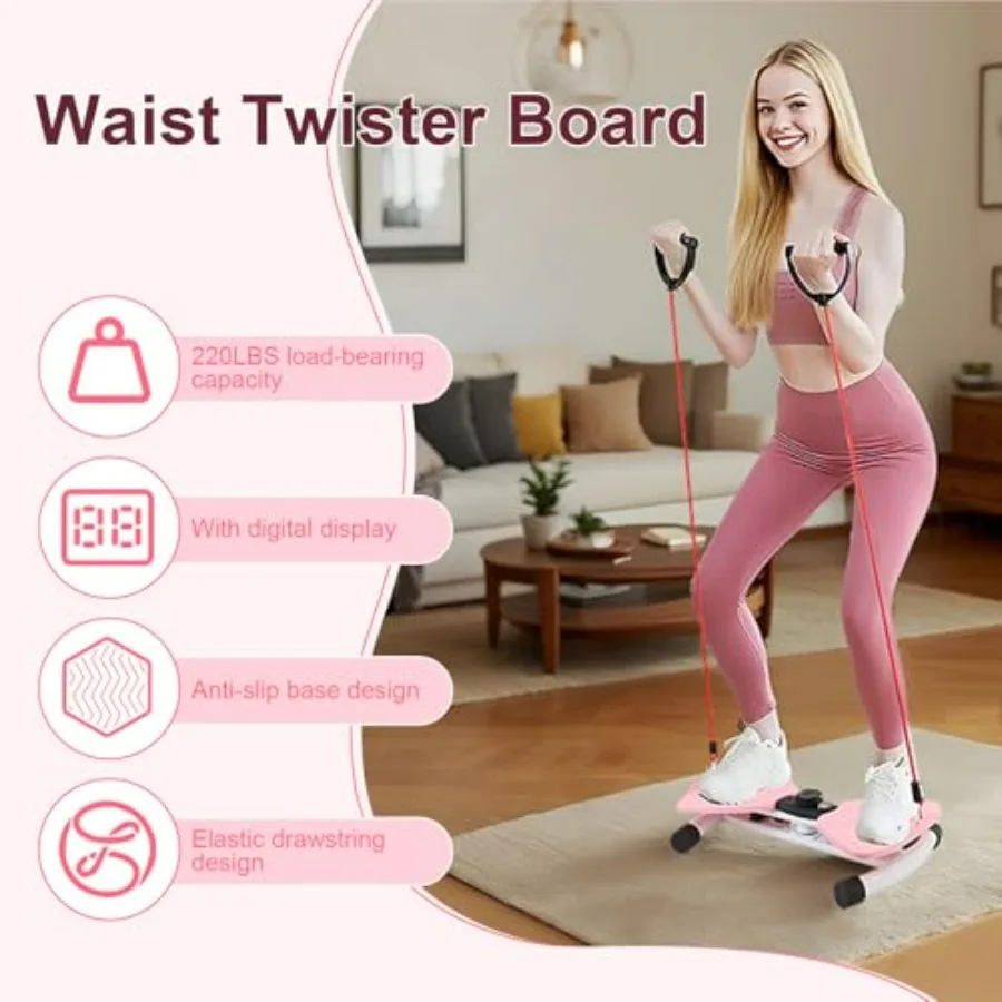 Waist Board, Noiseless Waist Machine, Adjustable Exercise Twist Board, Waist Sculptor Twist with Digital Display, 220.5 Lbs Load