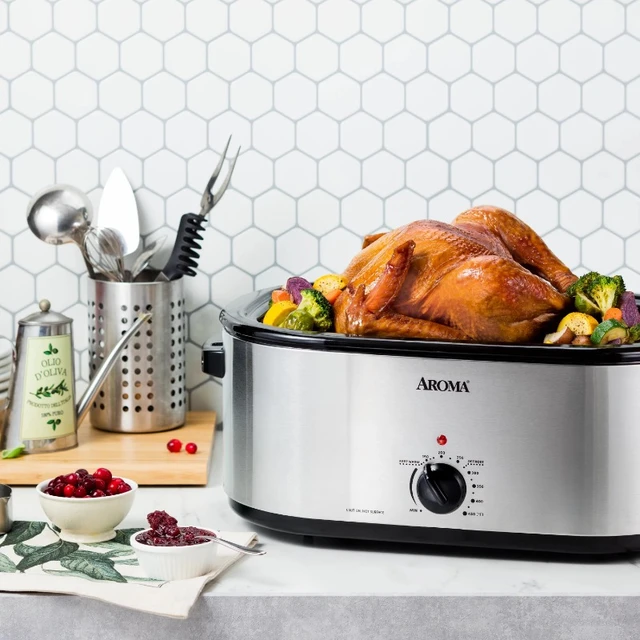 Aroma 22 Quart Electric Roaster Oven Stainless Steel with Self-Basting Lid  - AliExpress