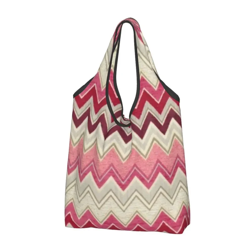 

Funny Printed Chic Modern Home Zig Zag Tote Shopping Bags Portable Shopper Shoulder Geometric Multicolor Handbag