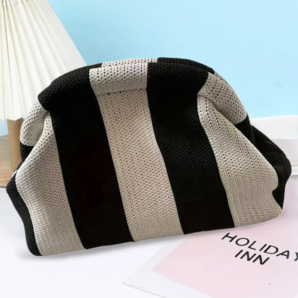 Pochette Donna Uncinetto Gnocco Righe Color Block - Borsa Estiva Spiaggia E Serata - 4